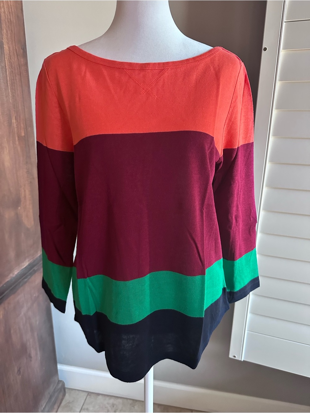 J.Crew Colorblock Boatneck Long Sleeve Top - S Like New